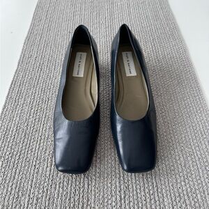 Vintage Croft & Barrow Navy Blue Genuine Leather Square Toe Block Heel Shoes 9